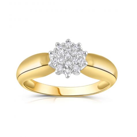 9ct Yellow Gold 0.13ct Diamond Cluster Ring