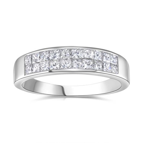 18ct White Gold 0.50ct Princess Cut 2 Row Diamond Eternity Ring