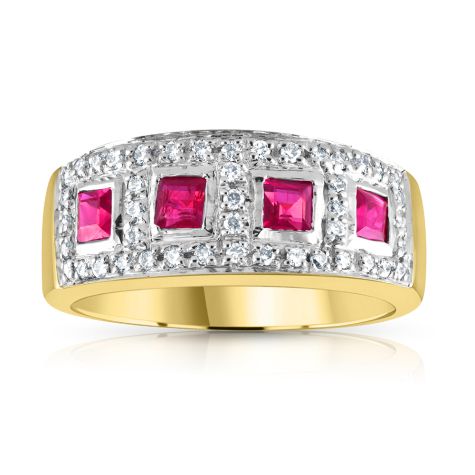 9ct Yellow Gold 0.22ct Diamond & 0.50ct Ruby Eternity Ring