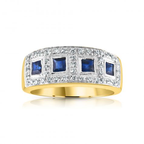 9ct Yellow Gold 0.22ct Diamond & 1.16ct Blue Sapphire Eternity Ring