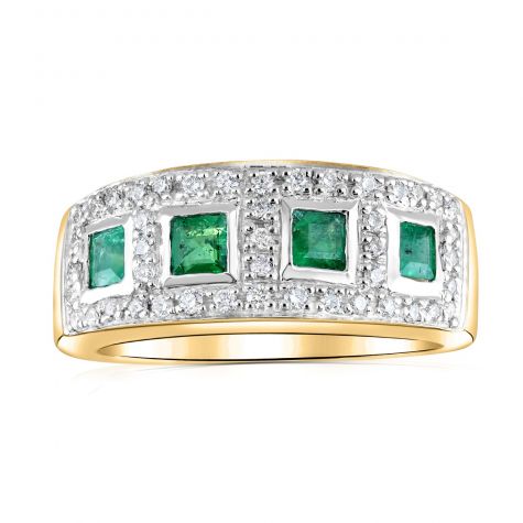 9ct Yellow Gold Diamond & 0.40ct Emerald Eternity Ring