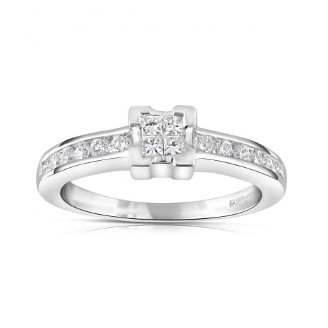 9ct White Gold 0.33ct Princess Cut Centre Diamond Engagement Ring