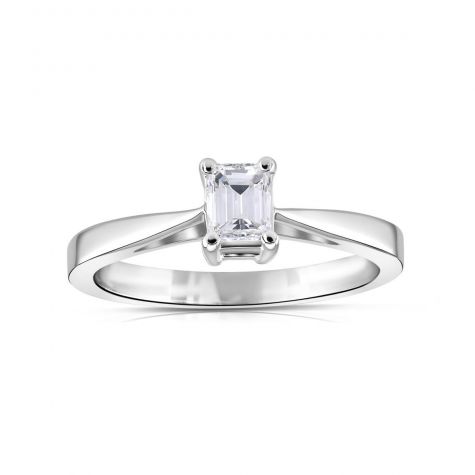 18ct White Gold 0.25ct Emerald Cut Diamond Engagement Ring
