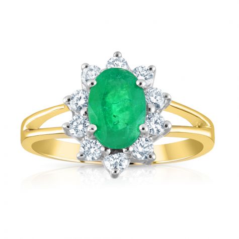 9ct Yellow Gold 0.36ct Diamond & 0.79ct Emerald Cluster Ring