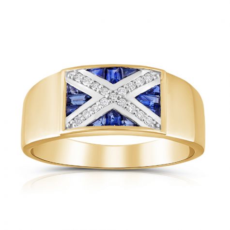 9ct Yellow Gold 0.10ct Diamond &amp; 0.30ct Blue Sapphire Scotland Ring