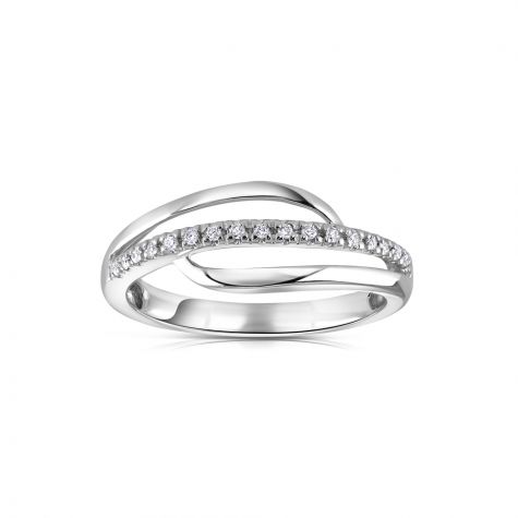 9ct White Gold 0.07ct Diamond Crossover Ring