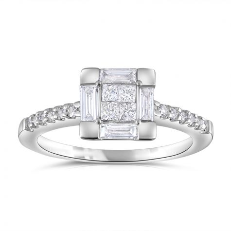 18ct White Gold 0.50ct Princess Cut Centre Diamond Certified Ring