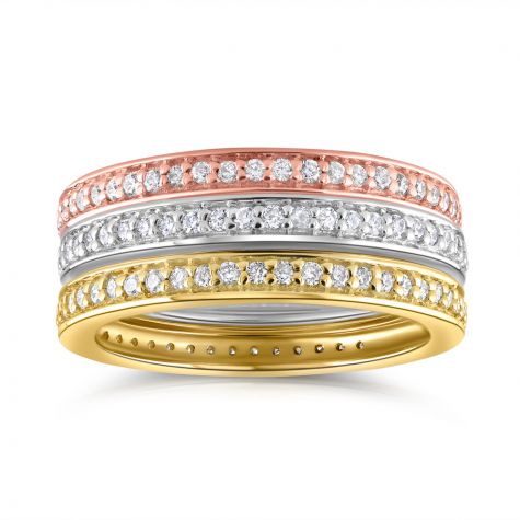 18ct Gold Three-Colour Stacking Set 0.68ct Diamond Certified Ring