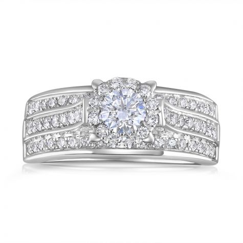 18ct White Gold 1.00ct Classic Diamond 3 Row Engagement Ring