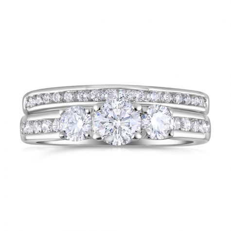 18ct White Gold 1.20ct Diamond Trilogy Bridal Set Ring - Certified