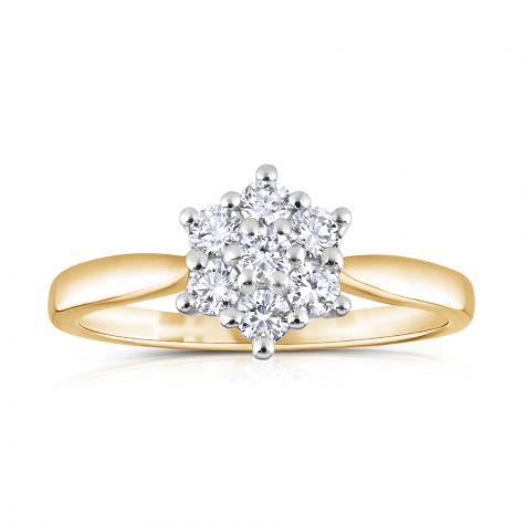 9ct Yellow Gold 0.33ct Diamond 7 Stone Cluster Engagement Ring