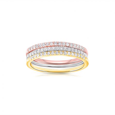 9ct White, Yellow and Rose Gold 0.33ct Diamond Half Eternity Ring Set