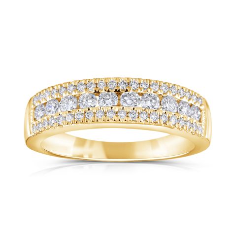 18ct Yellow Gold Solid 0.50ct Diamond Triple Row Eternity Ring