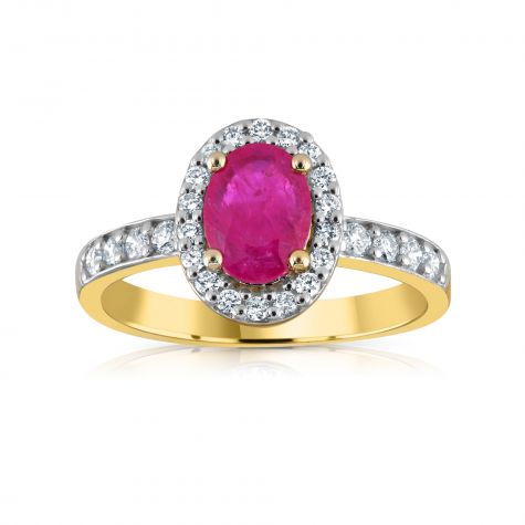9ct 0.30ct Diamond & Oval Ruby yellow Gold Ring