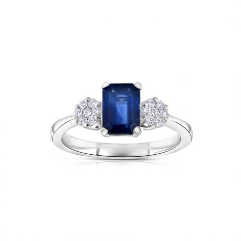 18ct White Gold 0.15ct Diamond & 1.50ct Sapphire Ring