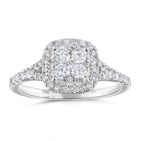 18ct White Gold 0.55ct Diamond Split Shoulder Halo Engagement Ring