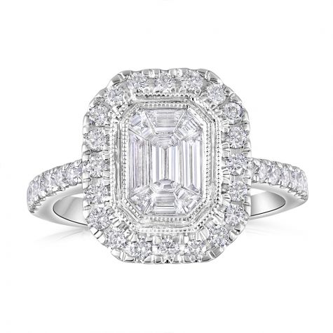 18ct White Gold 1.00ct Diamond Emerald Cut Gorgeous Halo Ring 
