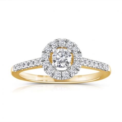 18ct Yellow Gold 0.37ct  Diamond Beautiful Halo Engagement Ring 