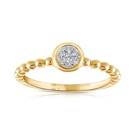 9ct Yellow Gold 0.10ct Diamond Fancy Beaded Shank Ring