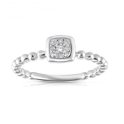 9ct White Gold 0.10ct Diamond Fancy Beaded Square Top Ring
