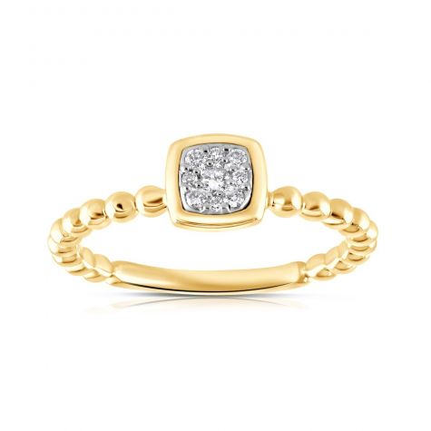 9ct Yellow Gold 0.10ct Diamond Beaded Shank Square Top Ring