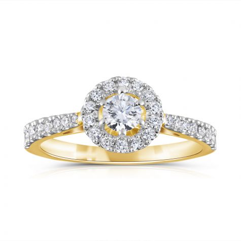 18ct Yellow Gold Halo Shoulder Set 0.50ct Diamond Engagement Ring