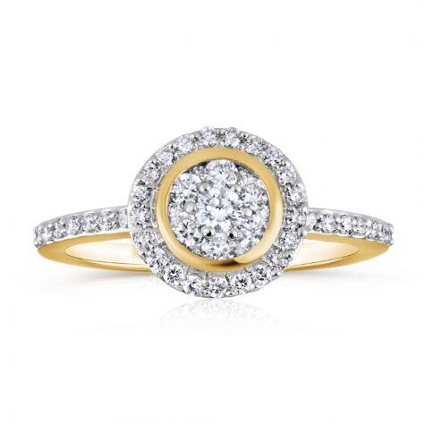 18ct Yellow Gold 0.45ct Diamond Round Halo Style Ring