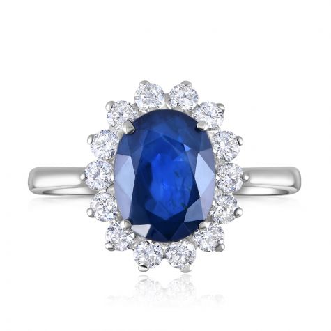 18ct White Gold 0.35ct Diamond & 1.40ct Sapphire Engagement Ring