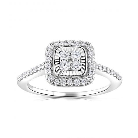9ct White Gold 0.40ct Diamond Cluster Ring with Diamond Cut Bezell