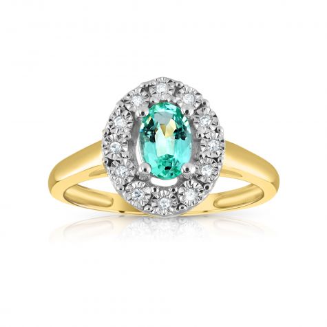 9ct Yellow Gold 0.40ct Emerald Cluster & 0.05ct Diamond Ring