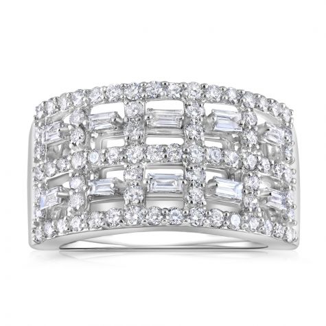 18ct White Gold 1.00ct Baguette and Round Cut Diamond Dress Ring