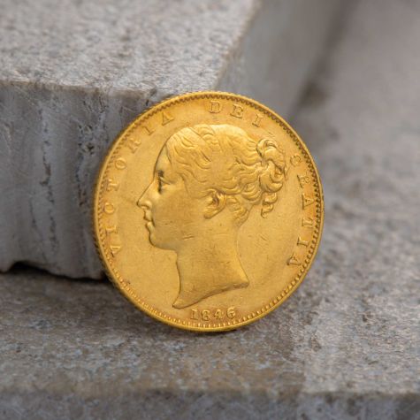 1846 Queen Victoria Full Gold Sovereign – Young Head, Shield Back – Circulated