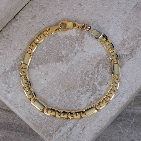 18ct Yellow Gold Heavy Link Bracelet - Fancy Figaro Design - 6mm Wide - 8" Long