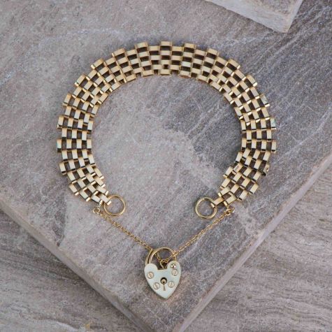 Heavy Solid 9ct Gold Heart Padlock Bracelet 7” – Vintage Gate Link Style Bracelet 11.7g