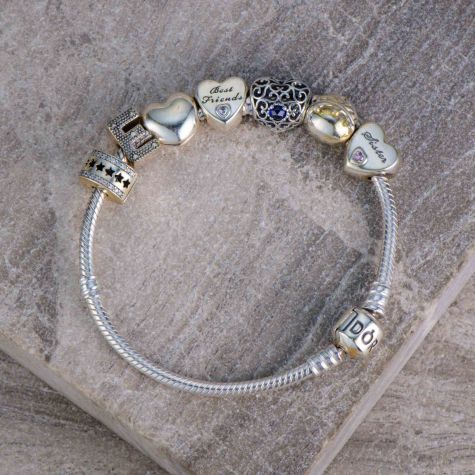 Authentic Pandora Sterling Silver Charm Bracelet With 7 Charms 7 Inch – 35g Designer Bracelet