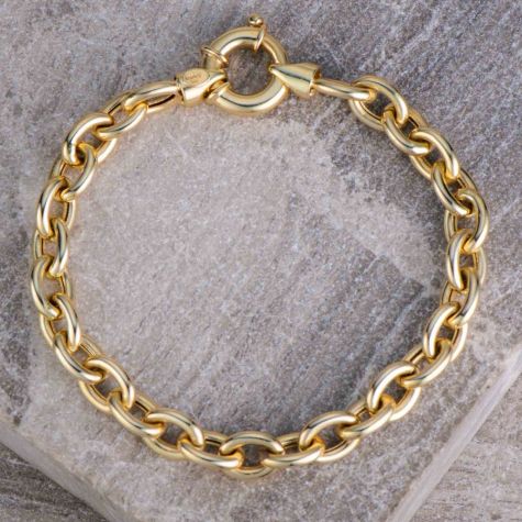 14ct Gold Oval Belcher Bracelet – Yellow Gold Belcher Link Bracelet 7.5" - 9.9g