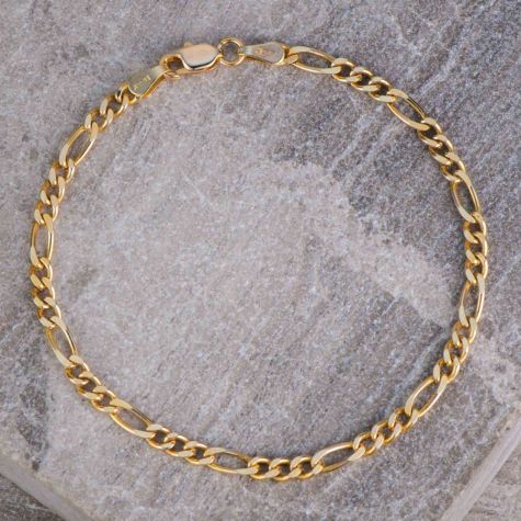 Solid 9ct Gold Figaro Link Bracelet 7.5 Inch – 4mm Wide Classic Chain Bracelet – 5.3g Pre-Owned