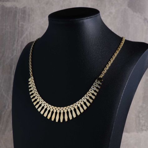 14ct Italian Solid Gold Graduated Fan Link Necklace – Elegant Ladies Statement Chain, Hallmarked Lobster Clasp, 17 Inch
