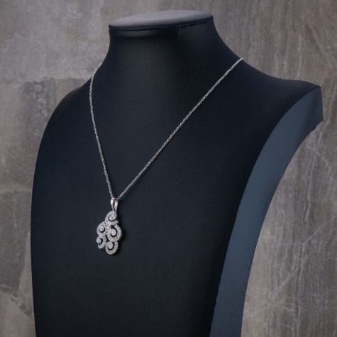 Solid 9ct White Gold 0.50ct Diamond Scroll Pendant with 16” Singapore Chain – 4.5g