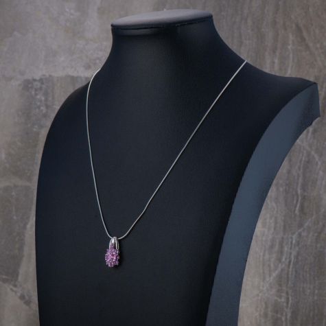 9ct White Gold Diamond & Pink Sapphire Cluster Pendant with 18” Snake Chain – 4.2g