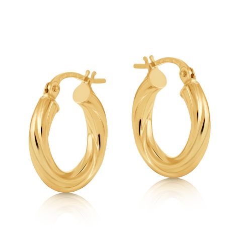 9ct Yellow Gold Twist Design Hoop Earrings - 15mm