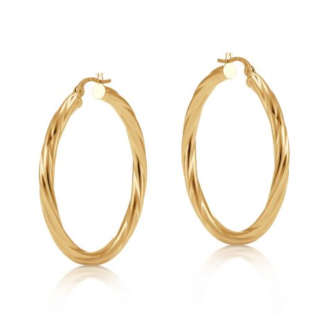 9ct Yellow Gold Twist Design Hoop Earrings - 36mm