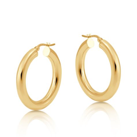 9ct Yellow Gold Smooth Round Tube Hoop Earrings - 27mm