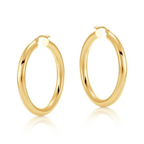 9ct Yellow Gold Round Tube Design Hoop Earrings - 38mm