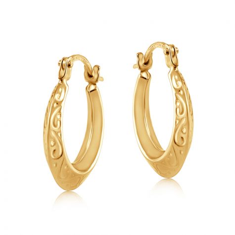 9ct Yellow Gold Patterned Creole Earrings - 14mm