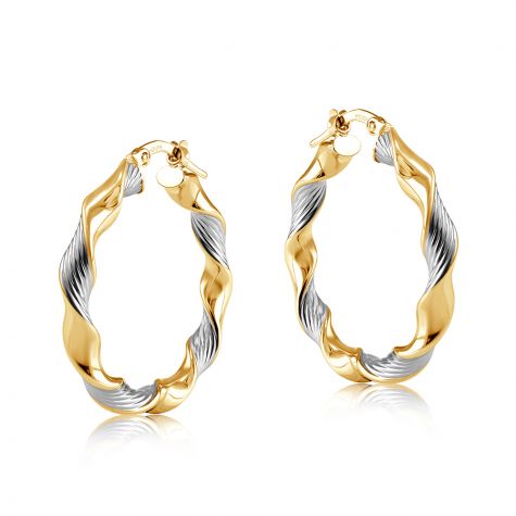 9ct Yellow & White Gold Twisted Hoop Earrings - 26mm