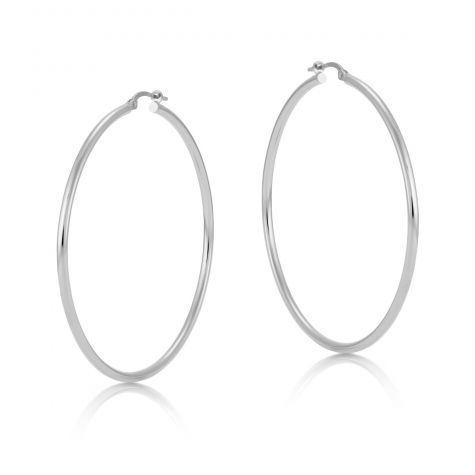9ct White Gold Round Tube Hoop Design Earrings - 54mm