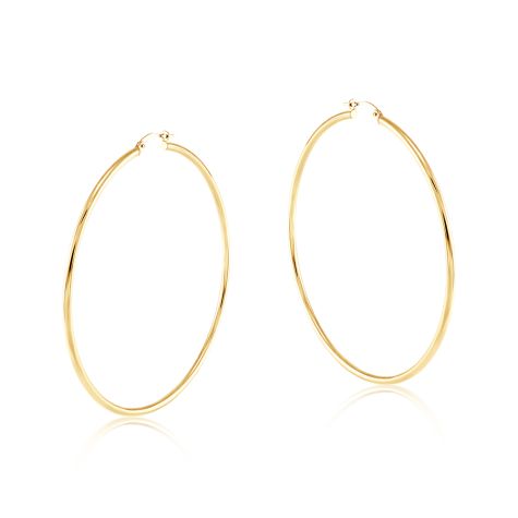 9ct Yellow Gold Round Tube Hoop Earrings - 64mm