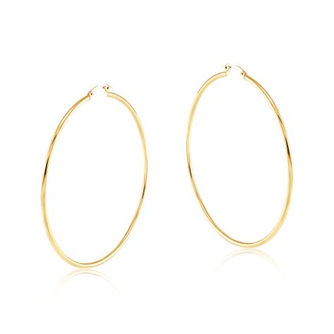 9ct Yellow Gold Round Tube Hoop Earrings - 64mm