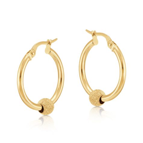 9ct Yellow Gold Glitter Ball Design Hoop Earrings - 20mm